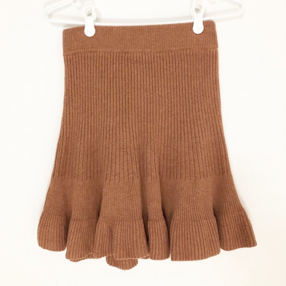 Free People Ribbed Knit Ruffle Mini Skirt in Cocoa - Picture 3 of 12